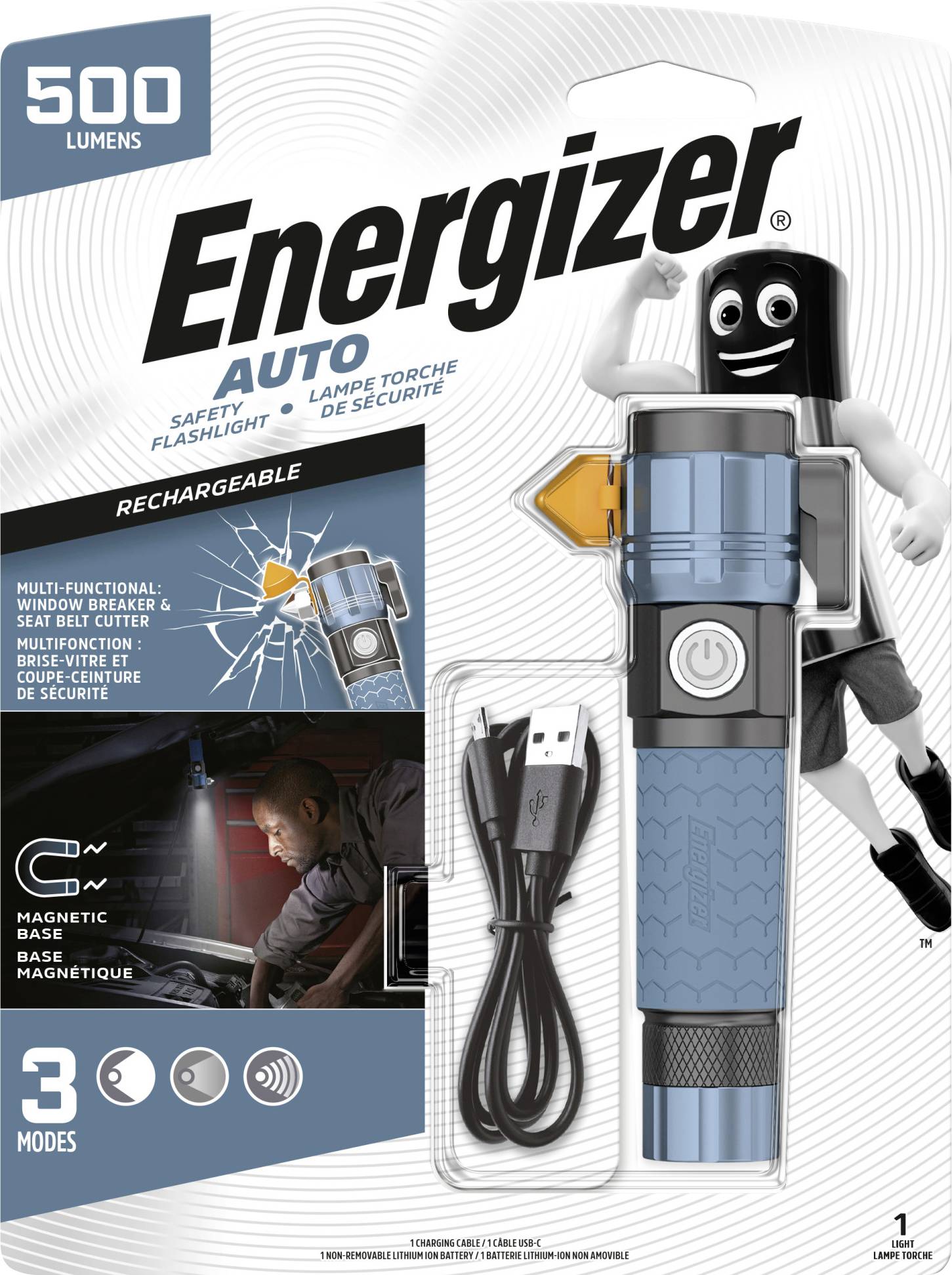 Energizer Auto Metal Light Zaklamp werkt op een accu LED 500 lm