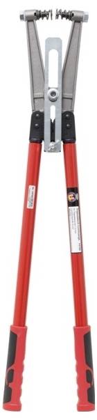 Een roodgegrepen klinktang, geschikt voor het verbinden van materialen door middel van klinknagels.