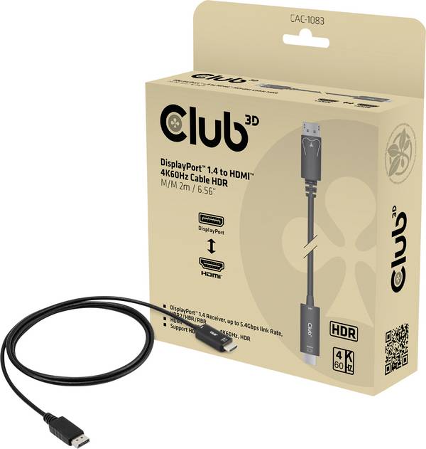 club3D CAC-1083 DisplayPort / HDMI Adapterkabel [1x DisplayPort stekker - 1x HDMI-stekker] Zwart  2.00 m