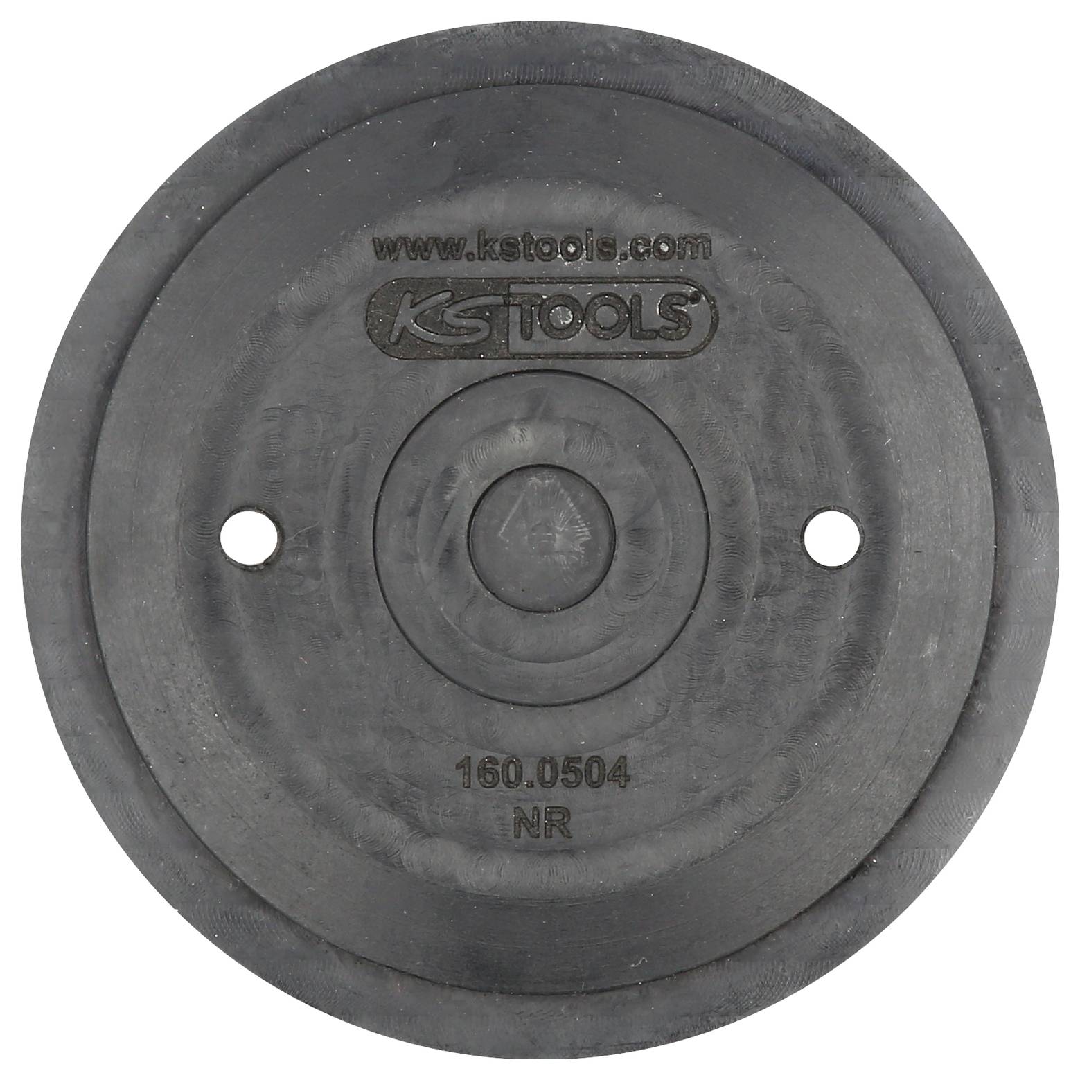 Rundknop van rubber met twee gaten en de opdruk 'ks tools'.