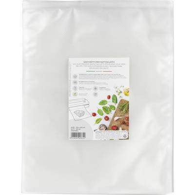 Vacuümzak met instructies en afbeeldingen van tomaten en basilicum. Ideaal voor het vacuüm verpakken van voedsel.