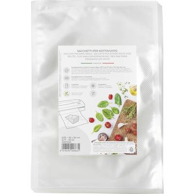 Vacuümverpakkingszakken, afgebeeld met verse ingrediënten zoals tomaten en basilicum, samen met een scène op een snijplank.