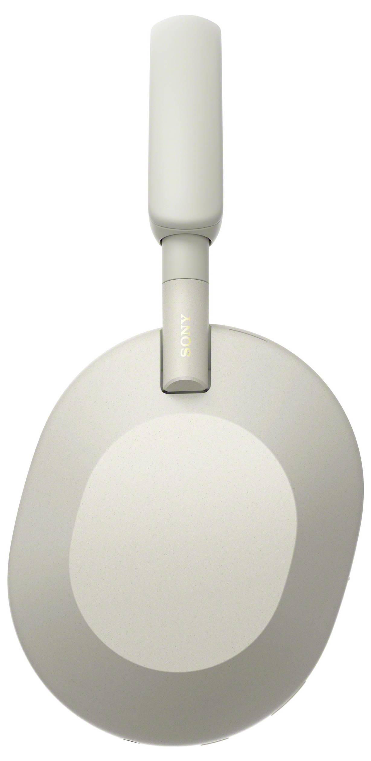 Een grijze over-ear koptelefoon in minimalistische uitvoering met een opvallend, ovaal oorschelpontwerp.