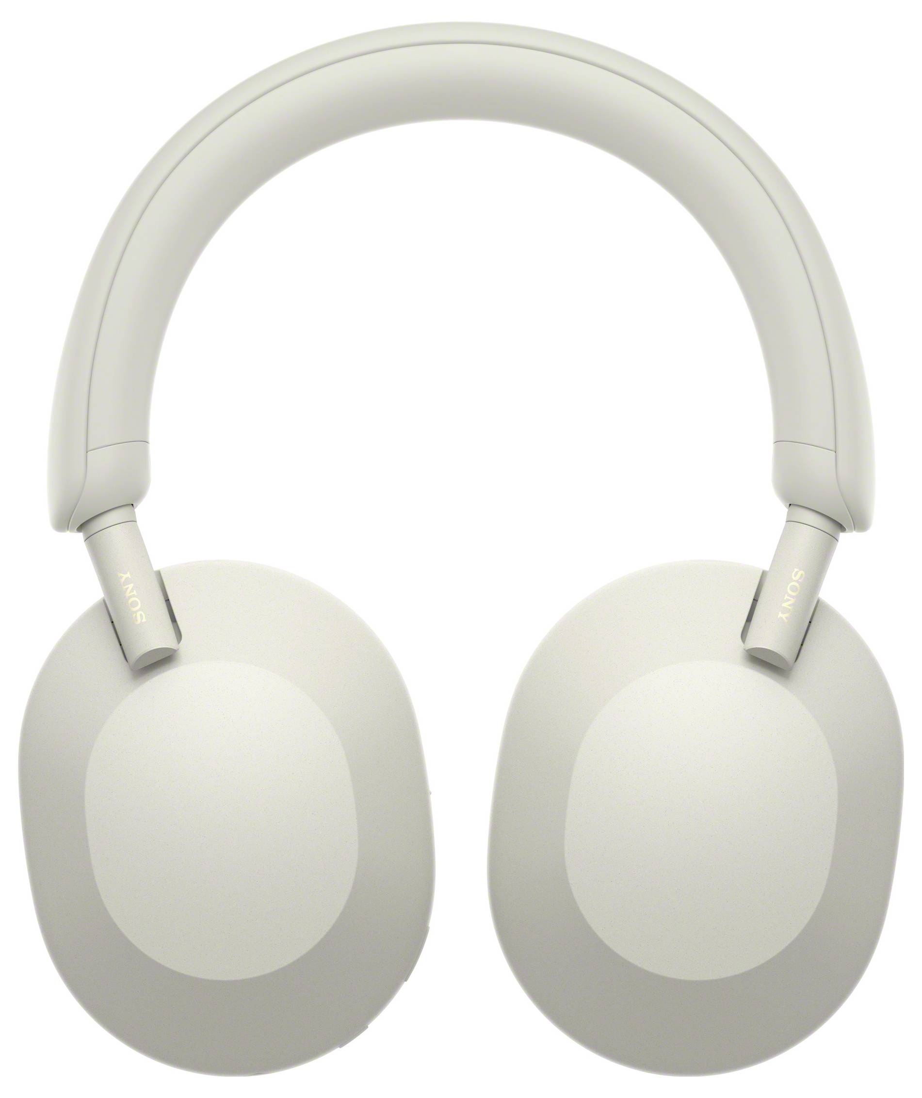 Grijze, draadloze koptelefoon met ovale oorschelpen en gewatteerde hoofdband. Modern design zonder zichtbare bedieningselementen.