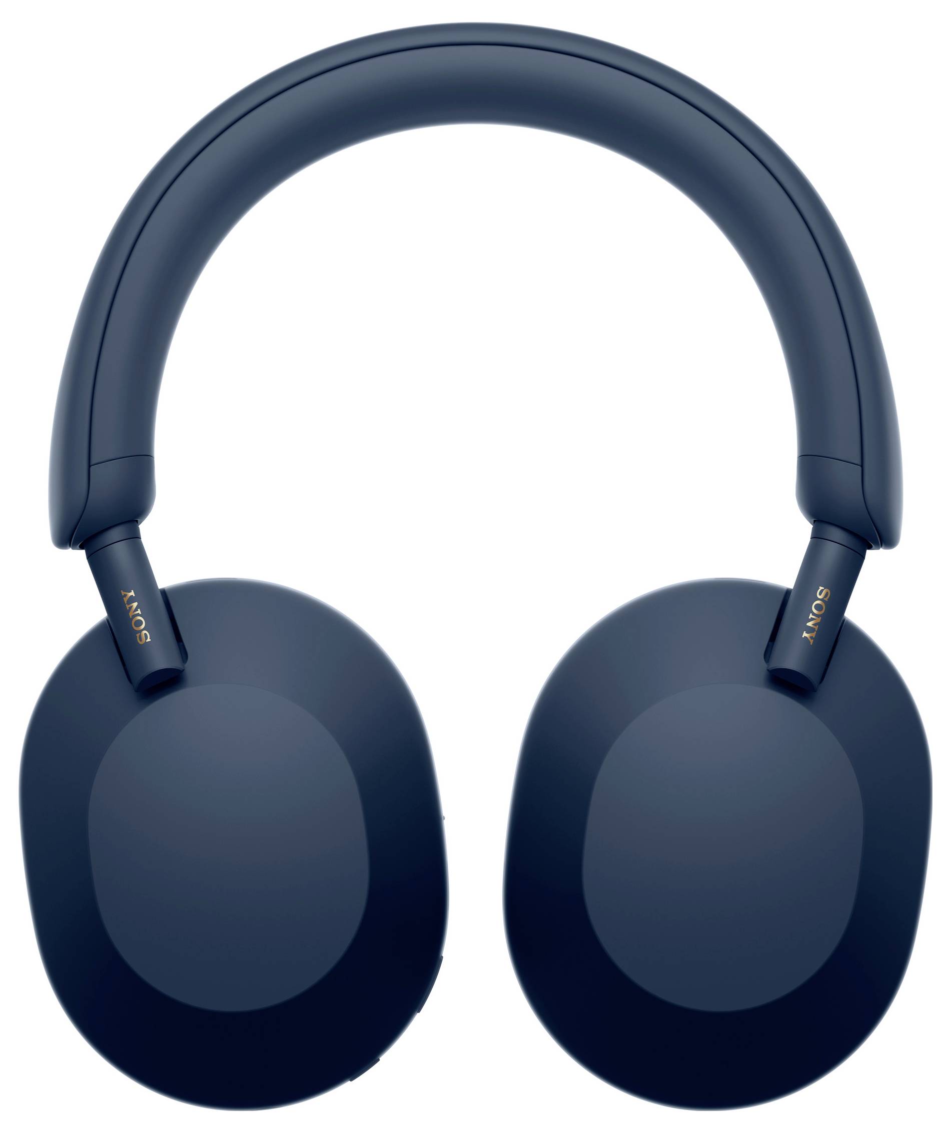 Donkerblauwe over-ear koptelefoon met gesloten oorschelpen en verstelbare hoofdband. Modern en minimalistisch design.
