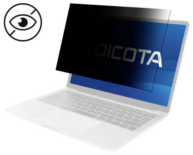 Een laptop met een privacyscherm op het beeldscherm dat de scherminhoud verbergt om de privacy te beschermen.