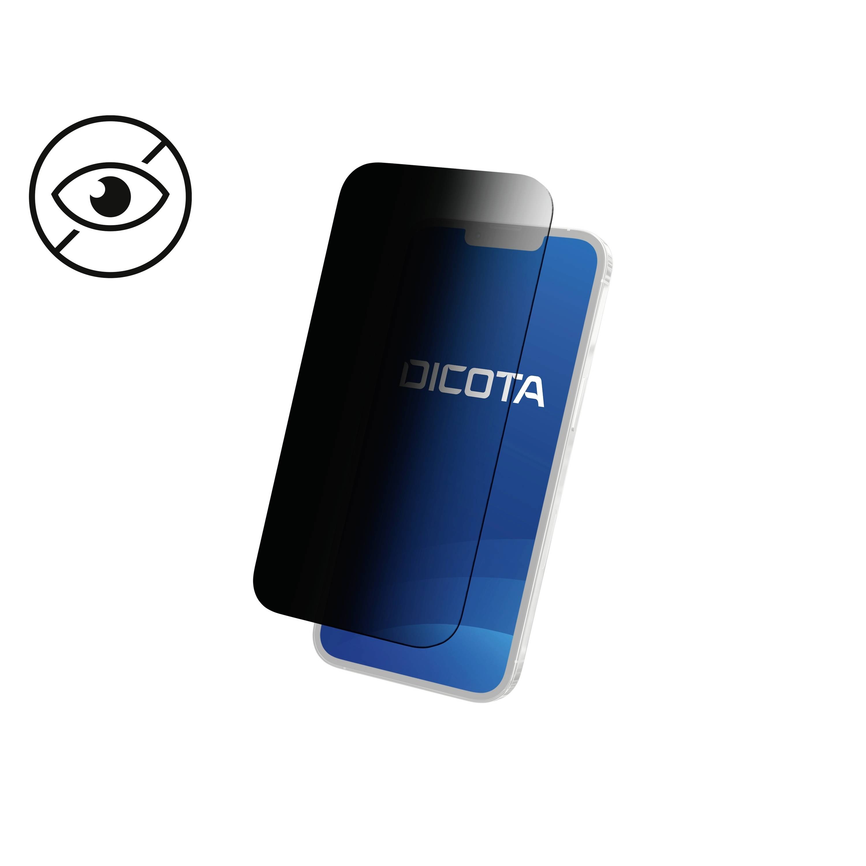 Een smartphone met een privacy screenprotector die het scherm verduistert bij zijdelingse inkijk. Symbool toont beperkte zichtbaarheid.