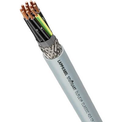 Close-up van een LAPPKABEL ÖLFLEX CLASSIC 415CP kabel met een grijs-zwarte mantel en blootgelegde koperen draden.