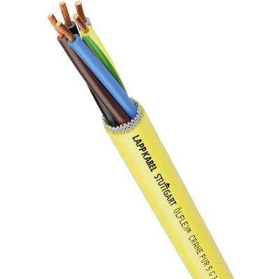 Meeraderige gele elektrische kabel met de opdruk 'LAPPKABEL STUTTGART ÖLFLEX® CLASSIC 110'. Kabeluiteinden met koperen draden.