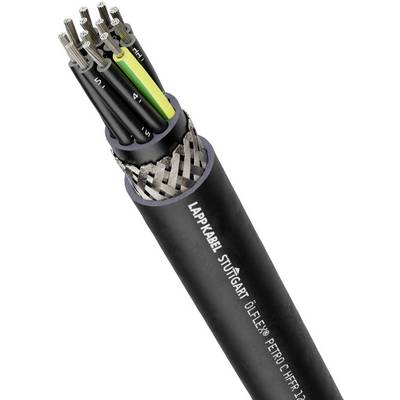 Zwart meeraderig kabel met zichtbare draadeinden en vlechtwerk. Opdruk: 'Lappkabel Stuttgart Ölflex Petro HFFR-T'.