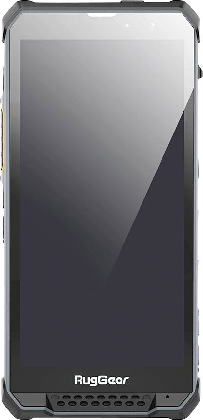 Een robuuste smartphone van RugGear, met een groot display en versterkte randen, geschikt voor veeleisende omgevingen.