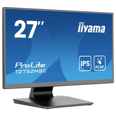 27-inch iiyama-monitor met IPS-technologie en PCAP, model ProLite T2752MSC, op zwarte standaard.