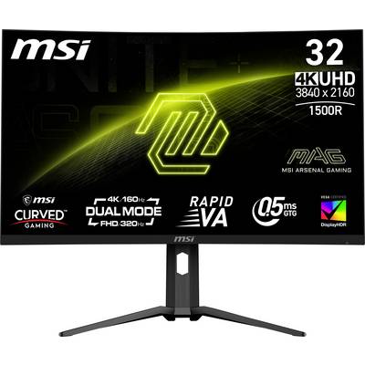 Een MSI 32-inch 4K-UHD-gamingmonitor met gebogen scherm, 0,5 ms responstijd en DisplayHDR-ondersteuning.