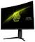 Een gebogen MSI Gaming-monitor met de tekst 'MAG MSI Arsenal Gaming' en een felgroen logo op het scherm.