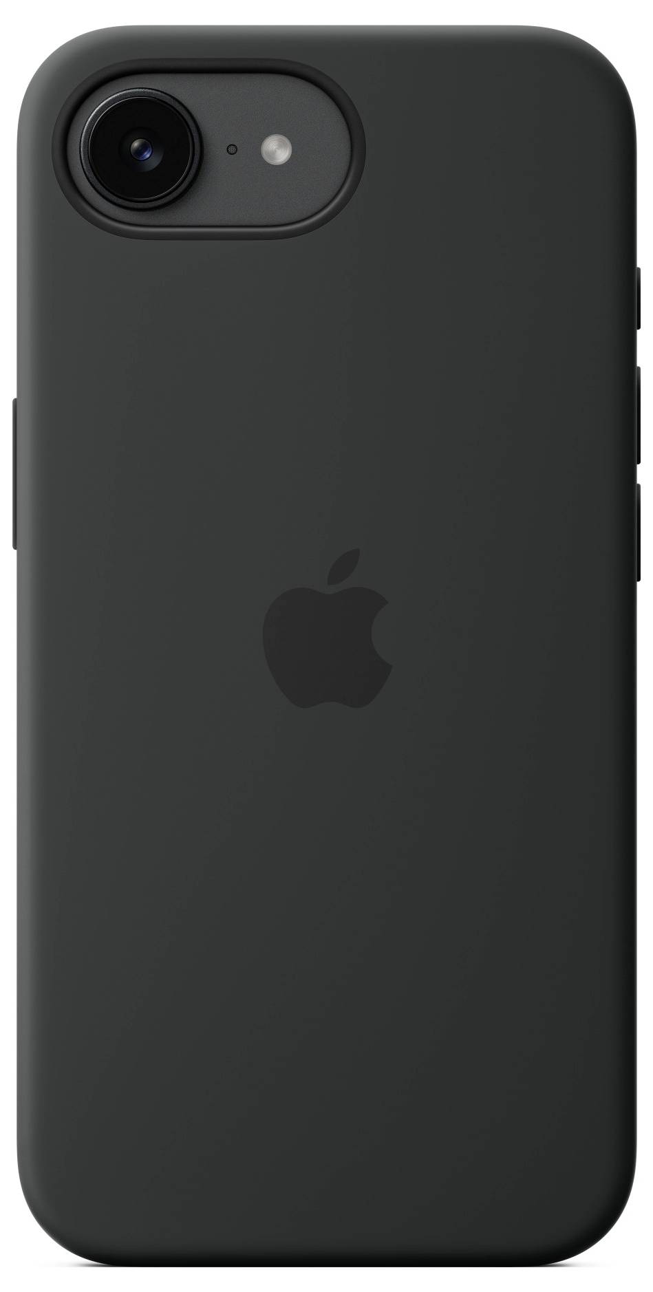 Een zwarte smartphone met een glad, minimalistisch design en een camera in de linkerbovenhoek van de achterkant.