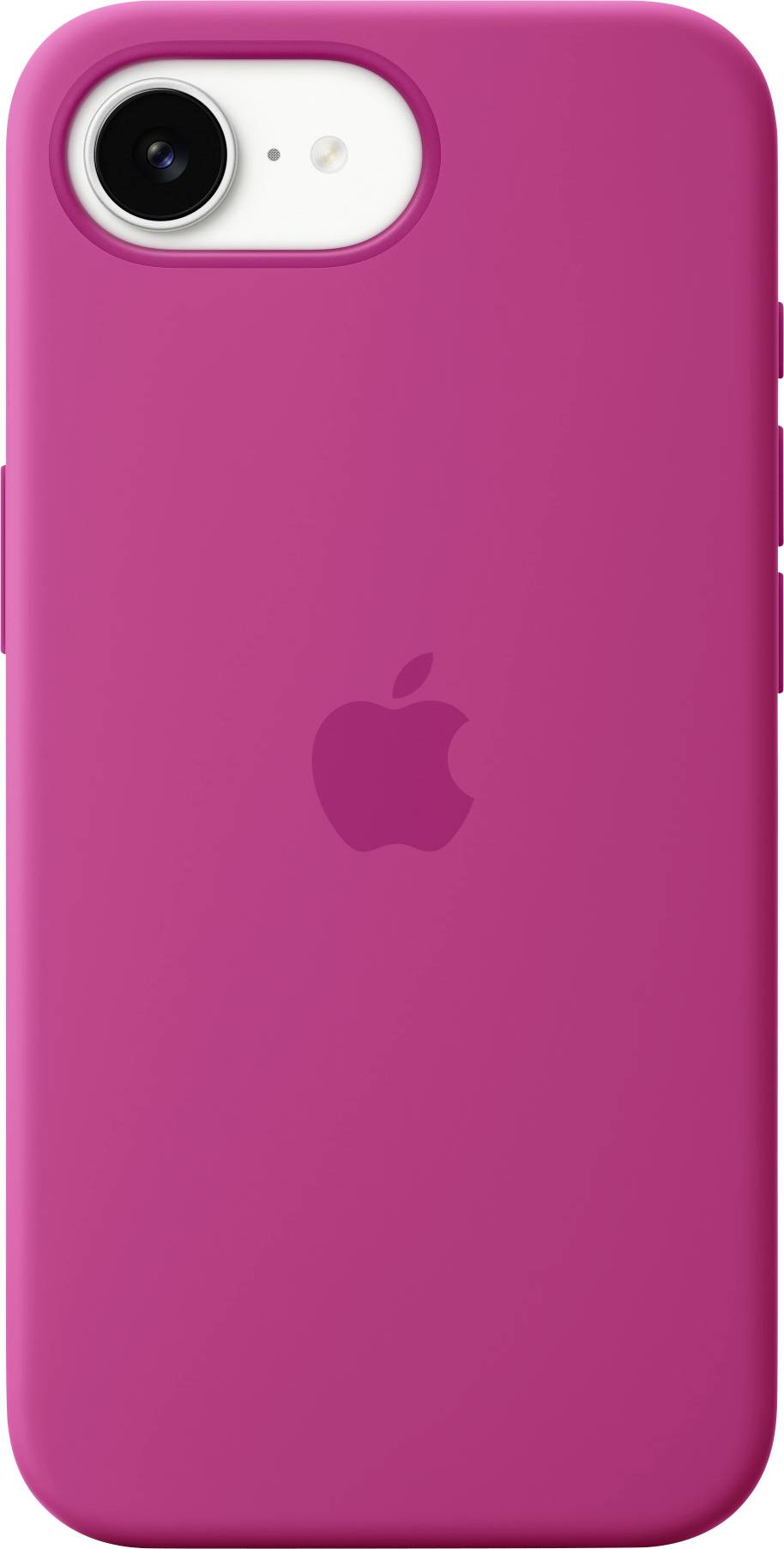 Roze smartphone-hoesje met Apple-logo aan de achterkant; ontworpen voor iPhone-modellen.