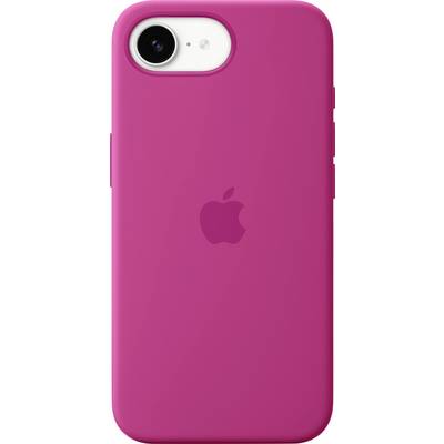 Roze smartphone-hoesje met Apple-logo aan de achterkant; ontworpen voor iPhone-modellen.