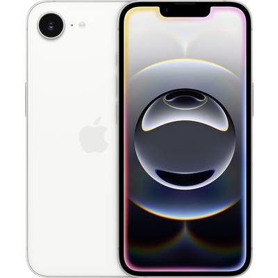 Afgebeeld is een modern wit smartphone met een kleurrijk scherm dat een abstract, cirkelvormig ontwerp toont.