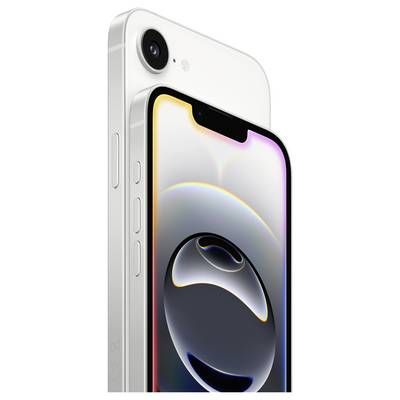 Twee smartphones op elkaar gestapeld, waarvan één kleiner, beide in het wit. Ze tonen een scherm met een abstract, kleurrijk patroon.
