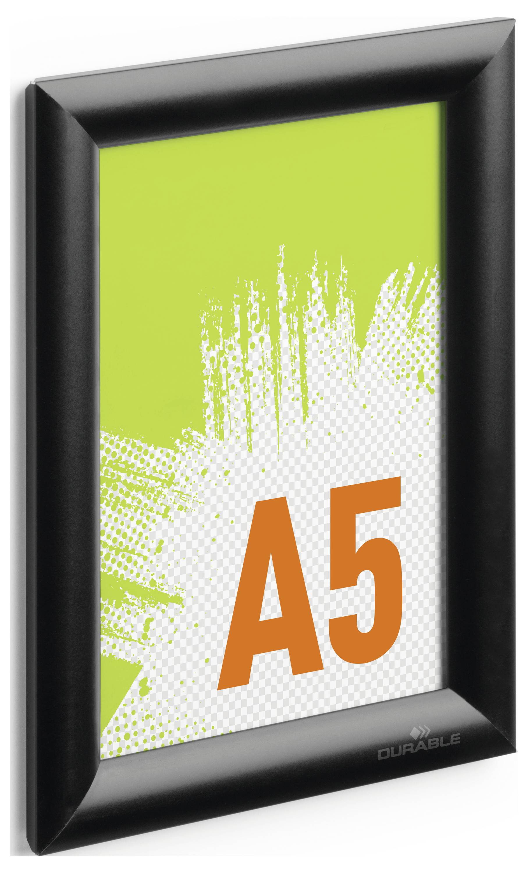 Zwarte omlijsting met een groen-witte achtergrond en een oranje opschrift 'A5'.