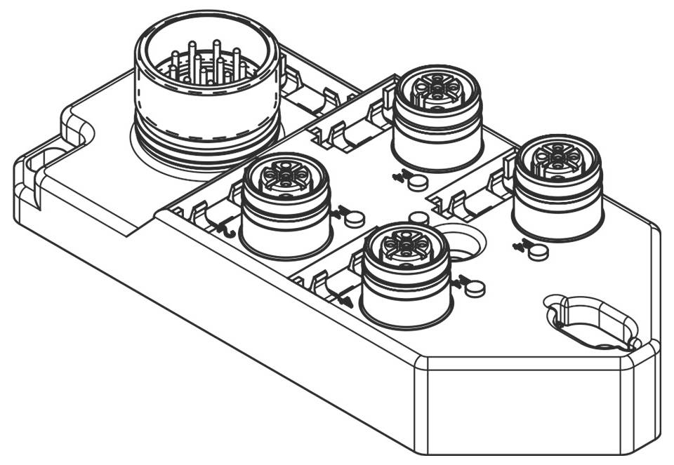 Een elektrisch onderdeel met meerdere ronde stekkerverbindingen, geschikt voor montage in een apparaat of machine.