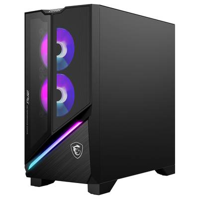 Zwart computerbehuizing met twee RGB-verlichte ventilatoren aan de voorkant en een extra RGB-strip op de behuizing.