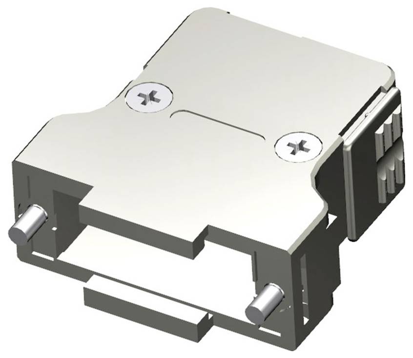 Metalen verbinders met schroeven en clips, bovenaanzicht in perspectief. Apparaat geschikt voor het verbinden van elektrische kabels of componenten.