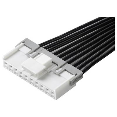 Een multipolige connector met witte en zwarte kabels, gebruikt voor elektronische verbindingen in technische apparaten.