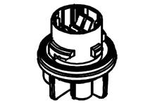 Een technisch onderdeel met een ronde vorm en meerdere verdiepingen en verhogingen, mogelijk onderdeel van een groter mechanisch systeem.