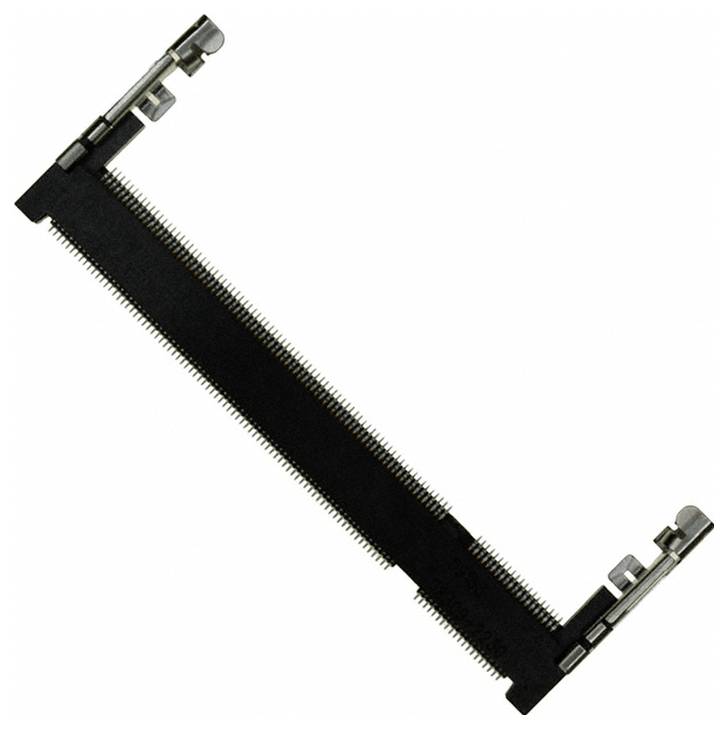 'Een RAM-sleufconnector voor een computermotherboard, gebruikt voor het installeren en verbinden van geheugenmodules.'