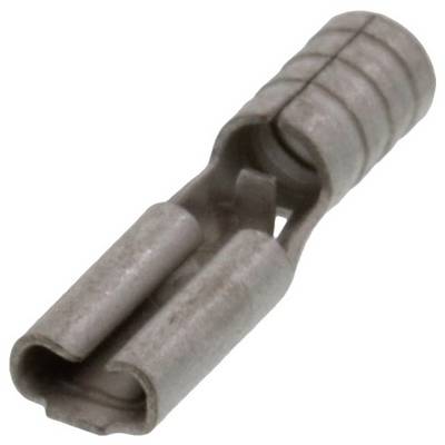 Close-upfoto van een grijze metalen kabelschoen die wordt gebruikt voor elektrische verbindingen.