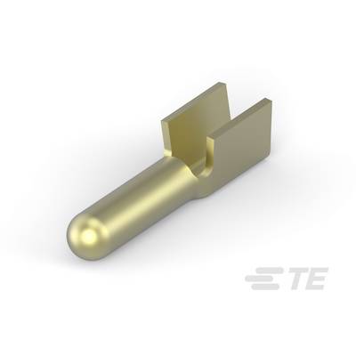 Een gouden, metallische pencontact-component met een gespleten uiteinde. Voornamelijk gebruikt in elektrische connectoren.