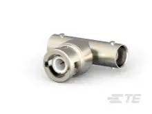 Een metalen stekker of adapter in L-vorm, mogelijk bedoeld voor elektronische of technische toepassingen.