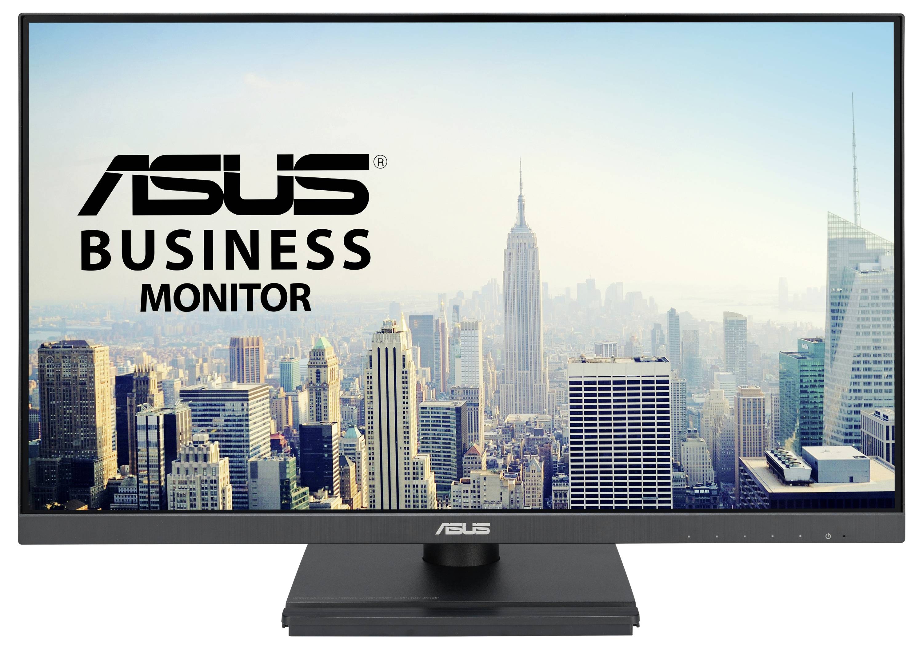 Een ASUS Business Monitor toont een skyline van New York City met het Empire State Building op de voorgrond.