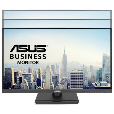 ASUS-monitor met stadsgezicht op het scherm, toont een skyline met wolkenkrabbers en de tekst 'ASUS Zakelijke Monitor'.