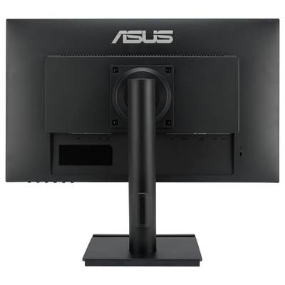 ASUS-monitor van achteren met verstelbare standaard. Monitor heeft een strak, zwart ontwerp zonder zichtbare kabels.