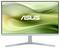Een ASUS-monitor met een breed scherm en een slanke rand. Op de achtergrond zijn gebogen, groene kleurverloop te zien.
