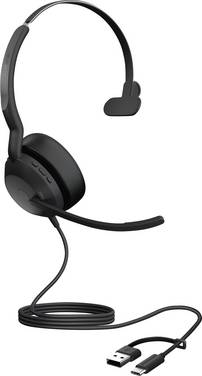 Jabra Evolve2 50 On Ear headset  Kabel, Bluetooth Mono Zwart Ruisonderdrukking (microfoon), Noise Cancelling Headset, Mono, Microfoon uitschakelbaar (mute), Volumeregeling Telefoon