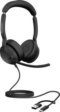 Jabra Evolve2 50 On Ear headset  Kabel Stereo Zwart Ruisonderdrukking (microfoon), Noise Cancelling Headset, Microfoon uitschakelbaar (mute), Volumeregeling Telefoon