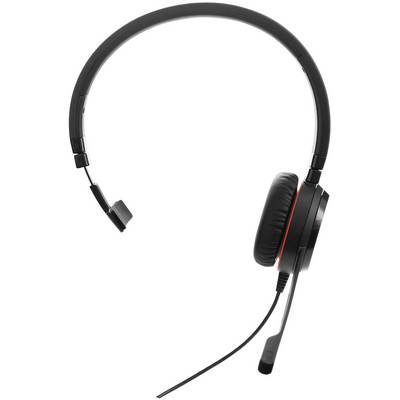Zwarte bedrade on-ear koptelefoon met microfoonarm, geschikt voor telefoon- of pc-communicatie.
