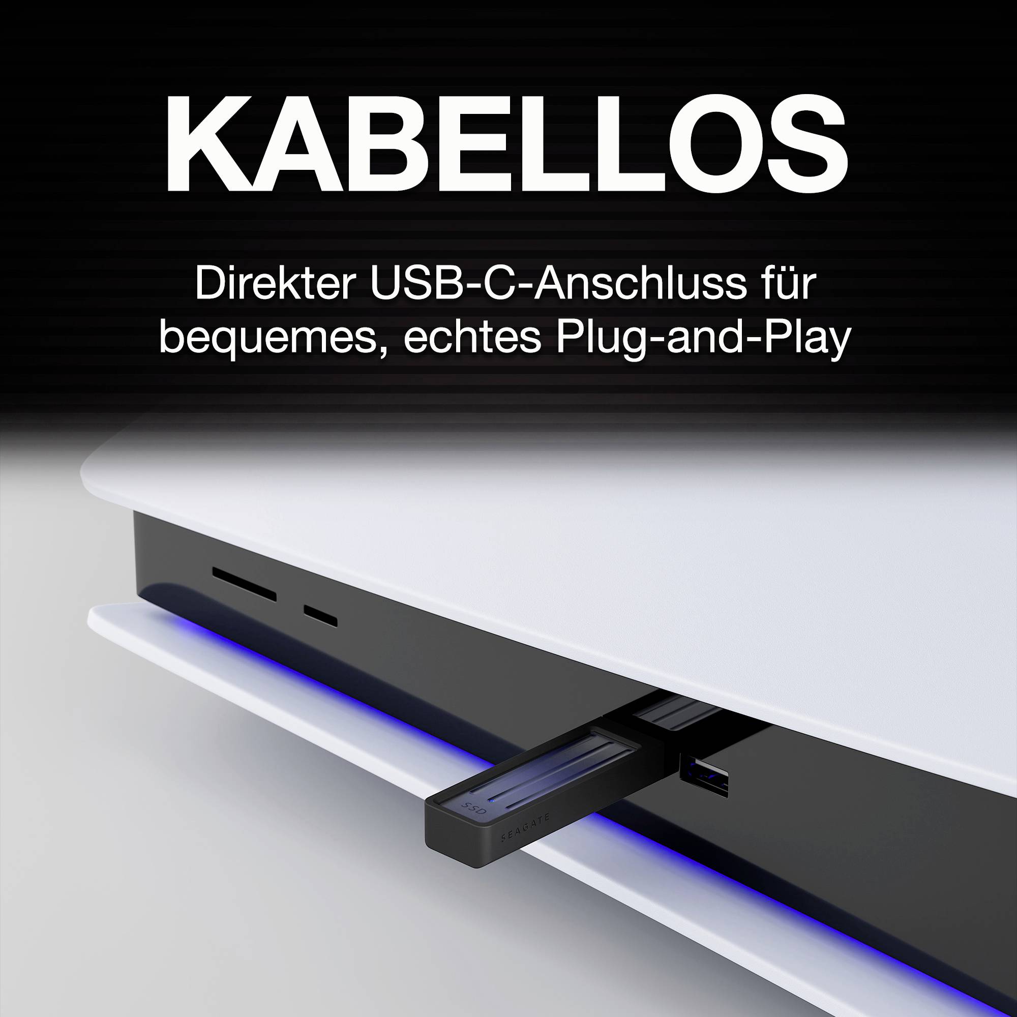 'DRAADLOOS' in grote letters. USB-C-aansluiting voor eenvoudige en handige toegang gemarkeerd. Zandkleurige achtergrond.