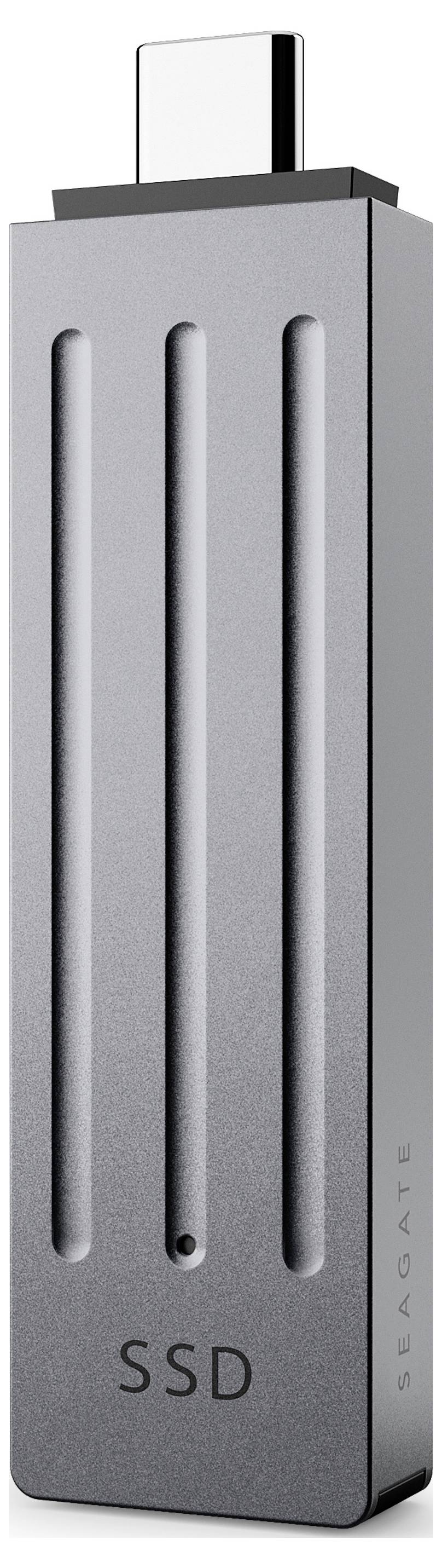 Externe Solid-State-Drive met USB-C-aansluiting. De behuizing is slank en metallic, met het opschrift 'SSD'. Perfect voor snelle gegevensoverdracht.