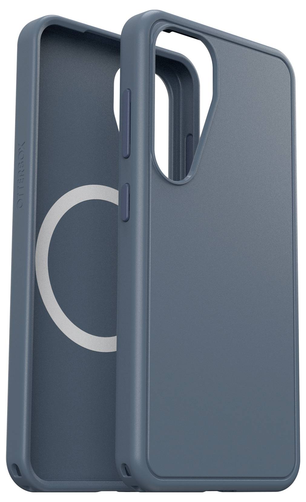 Een blauwe smartphonehoes met open bovenkant en zijdelingse knoppen, geschikt voor een modern toestel en biedt bescherming.