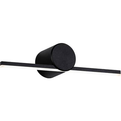Zwarte, cilindrische wandlamp met twee horizontale lichtstroken.