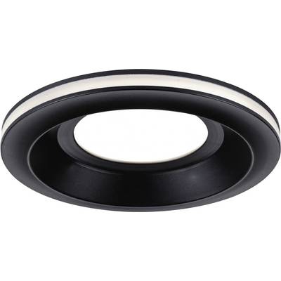 Zwarte ronde LED-inbouwspot met wit licht in het midden, modern en strak design, geschikt voor binnenruimtes.
