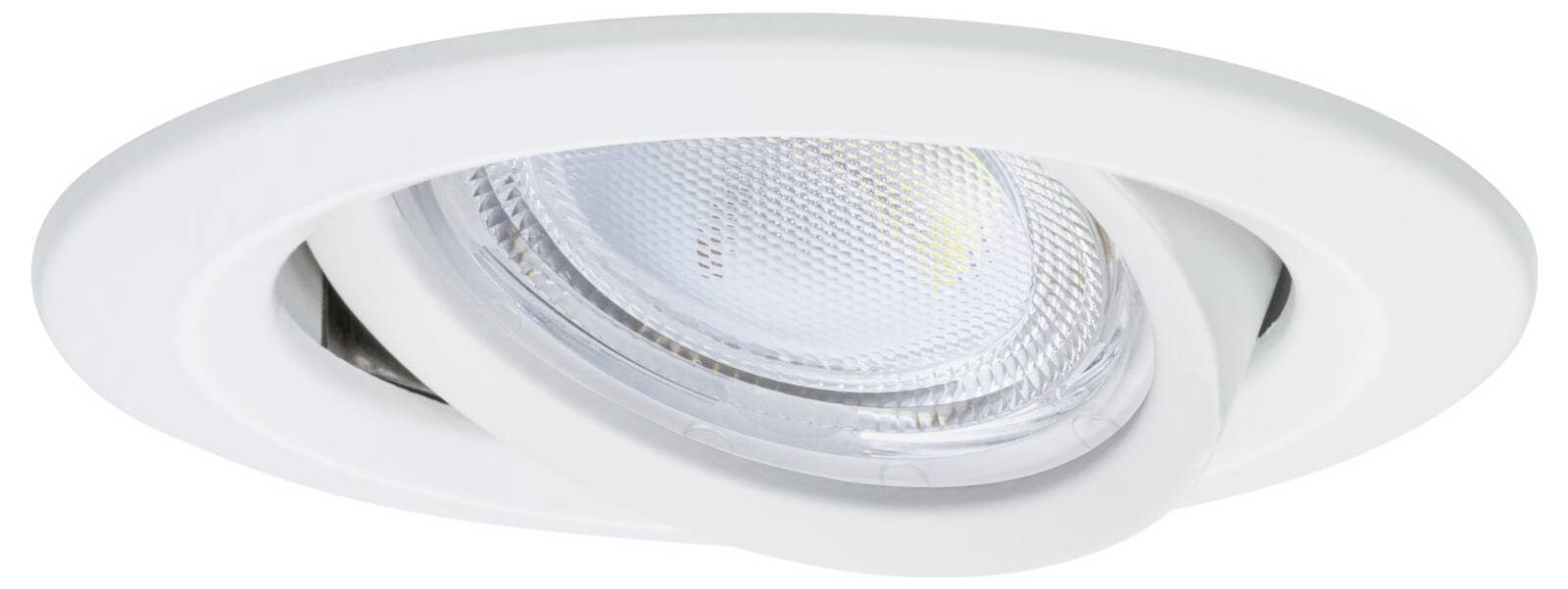 Witte, ronde inbouwspot met draaibare lichtbundel, geschikt voor moderne binnenverlichting.