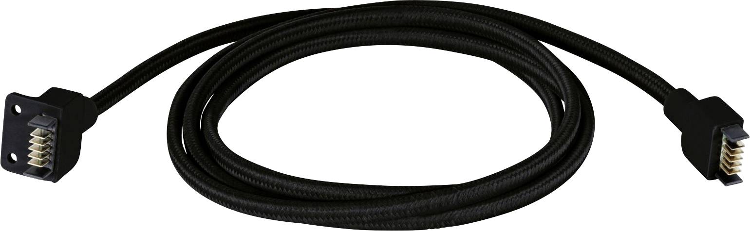 Een lang zwart Ethernet-kabel met twee RJ45-connectoren, geschikt voor netwerkaansluitingen.