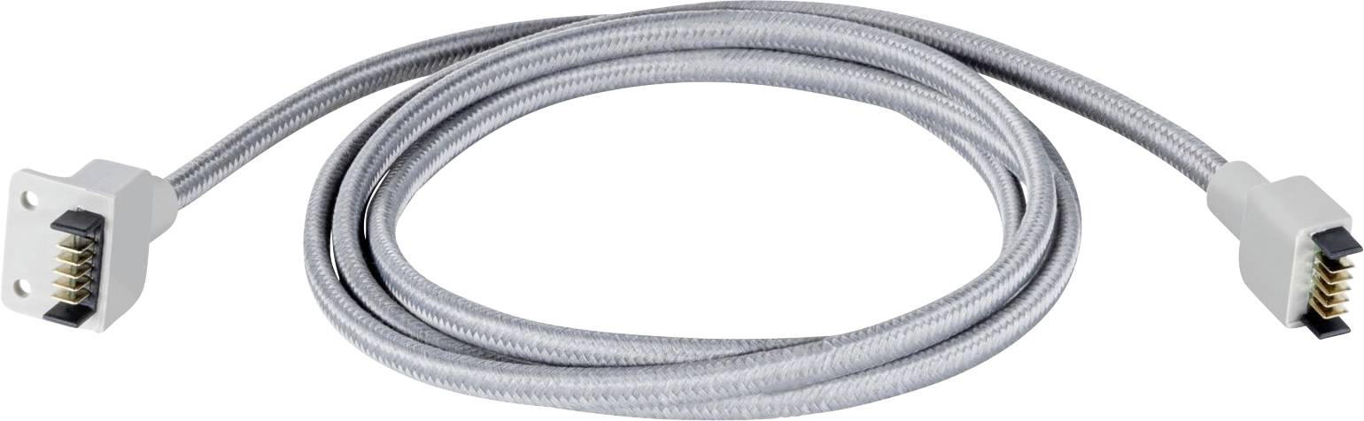 Grijs gevlochten kabel met twee rechthoekige stekkers aan de uiteinden, geschikt voor gegevensoverdracht of opladers.
