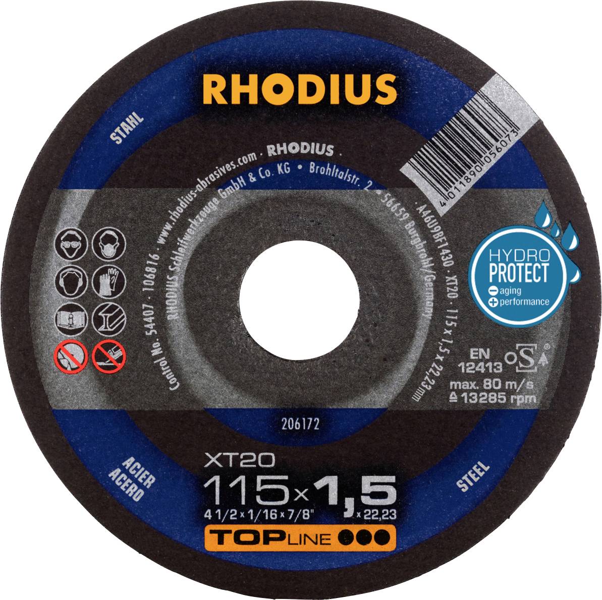 Rhodius 206172 Doorslijpschijf recht 115 mm 1 stuk(s) Staal