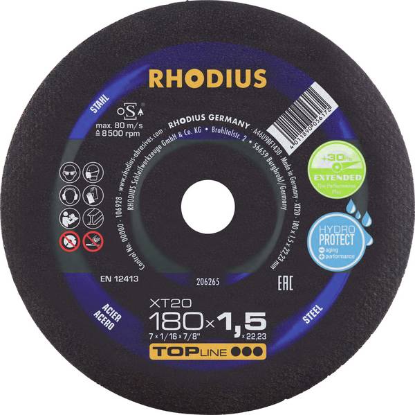 Rhodius  206265 Doorslijpschijf recht 180 mm 1 stuk(s) Staal